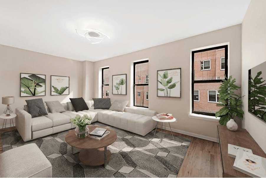 Staged renovated living room